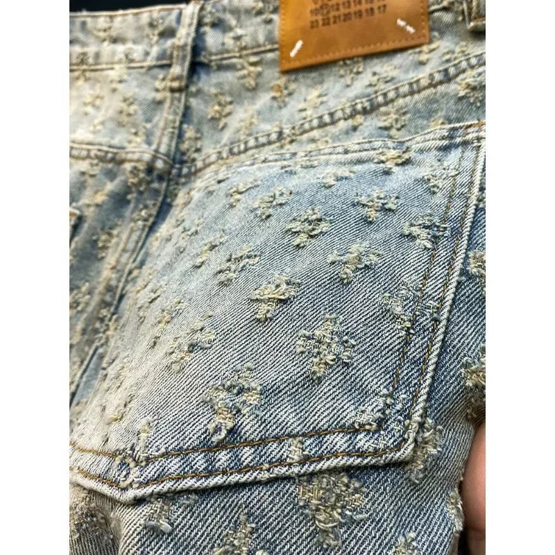 Destroyed Light Denim Shorts