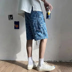 Textured Blue Denim Shorts
