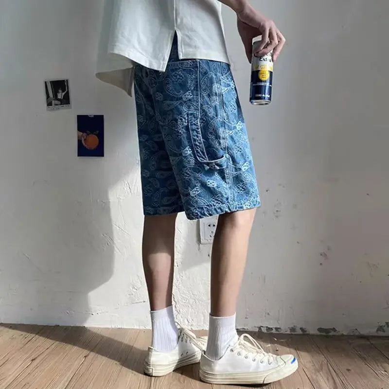 Textured Blue Denim Shorts