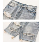 Destroyed Light Denim Shorts