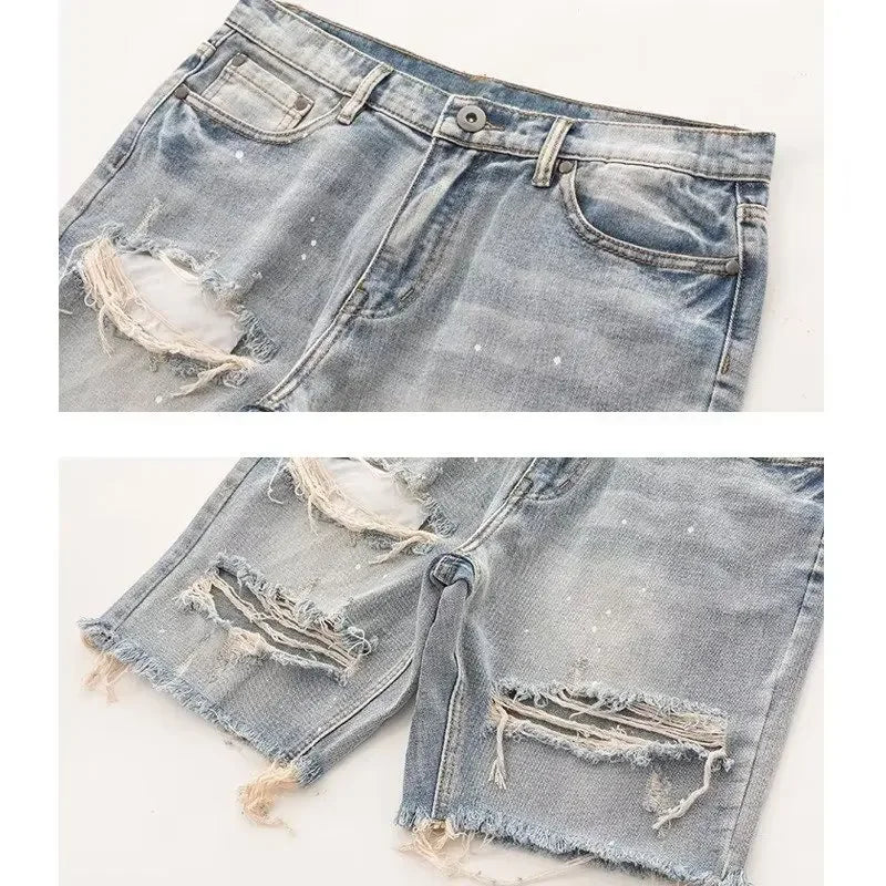 Destroyed Light Denim Shorts